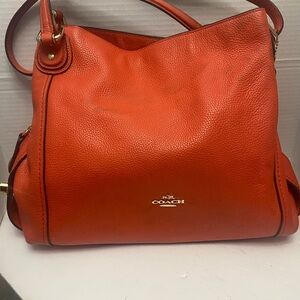 Coach Edie 31 Pebbled Leather Shoulder Tote in Bright Orange  Hang Tag & Dustbag